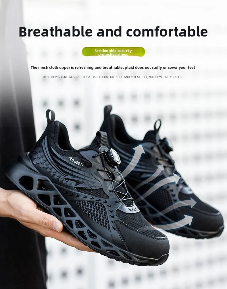 Men's Summer Mesh Labor Protection Shoes Anti-Smashing Wear-Resistant Outdoor Construction Site Protection Work Shoes Anti-Pierc