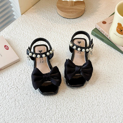 Girls Sandals Sweet Elegant Kids Dress Shoes Dance Wedding Non-slip 2025 Summer New Girls Princess Sandals Big Bows Ins Trendy