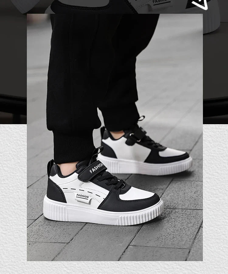 Kids PU Leather Sneakers Casual Basketball Shoes for Boys Trendy Sports Trainers Breathable Non-slip Children Footwear