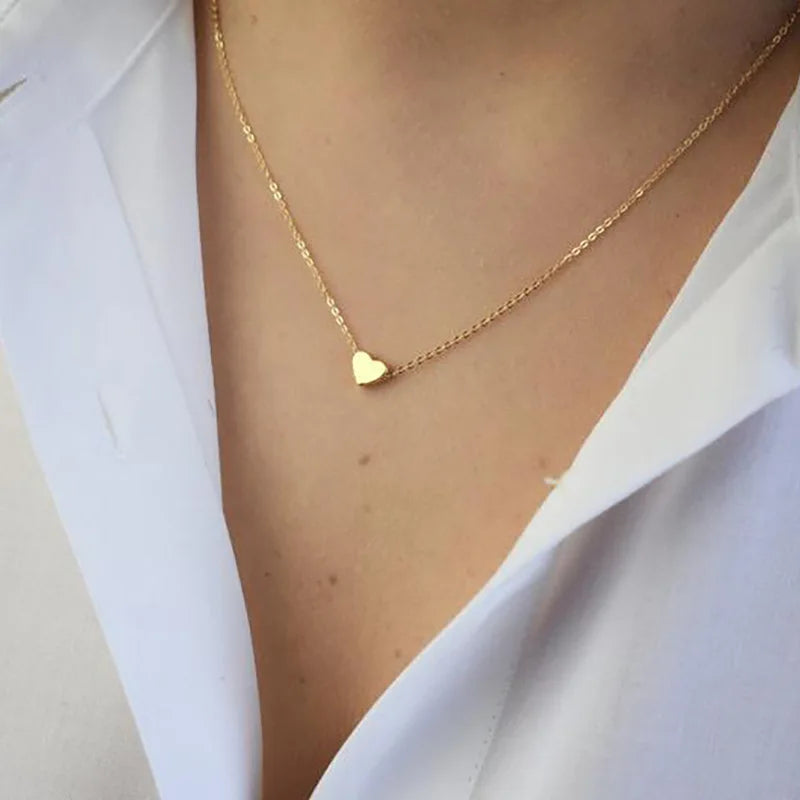 Fashion Collier Simple Heart Girls Pendant Necklace Small Love Shape Stainless Steel Hearts Clavicle Choker Jewelry