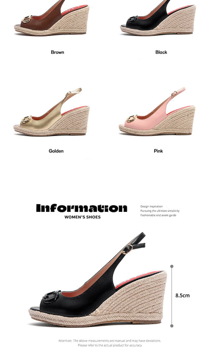 sandals summer women's casual shoes Gold INITIALS INSIGNIA PU LEATHER WEDGES Luxury brand wedge shoeses