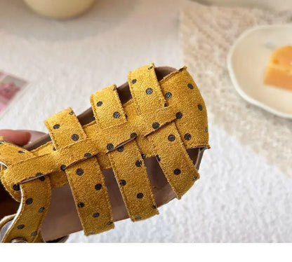 All Over Print Polka Dot Children Sandals for Girls Suede Leather Summer Students Holiday Shoes Girl Daily Shoes Cut-outs I05103