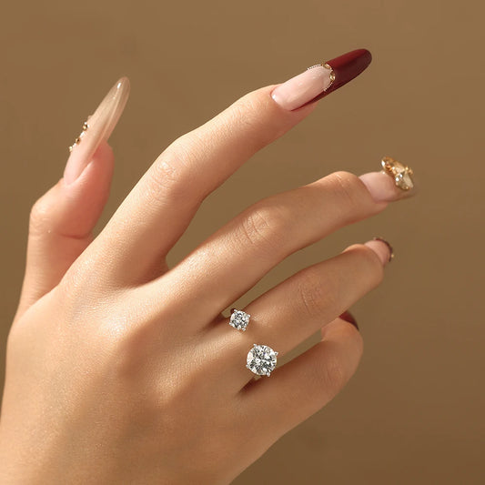 Two Stone Round Cut Moissanite Ring for Women 100% S925 Silver Personalized Open Rings Daily Wear Korean Style Jewelry