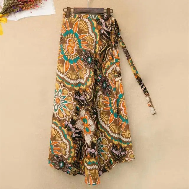 Wrap Skirts Women Casual Chiffon Tie-Waist Ruffle Wide Leg Loose