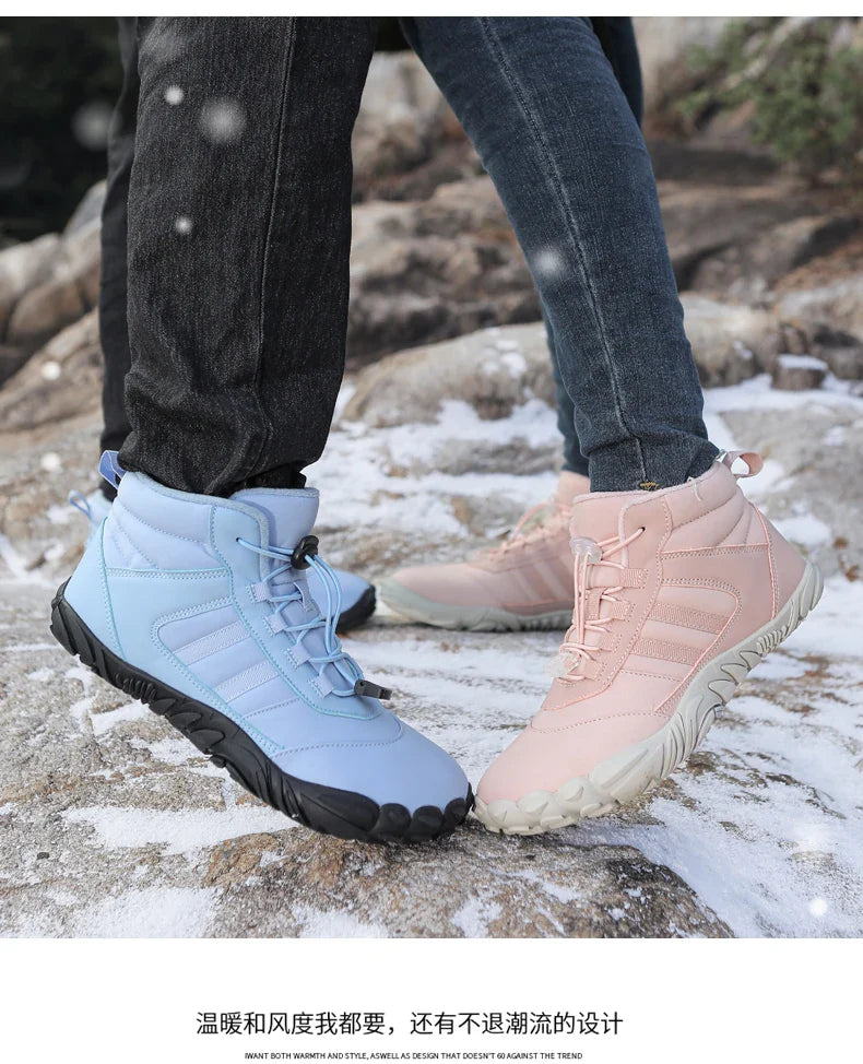 Womens Mens Waterproof Winter Barefoot Shoes Snow Boots Cotton Warm Fur Lined Unisex Walking Hiking Outdoor Shoes