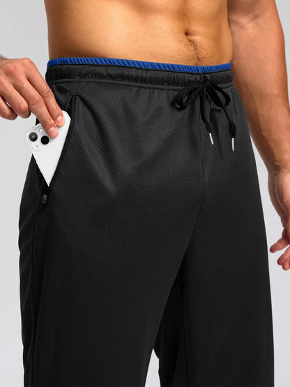 2025  Men's Comfort Sports Pants Solid Color Breathable Quick Drying Loose Fit Basketball Running Straight Leg Trousers