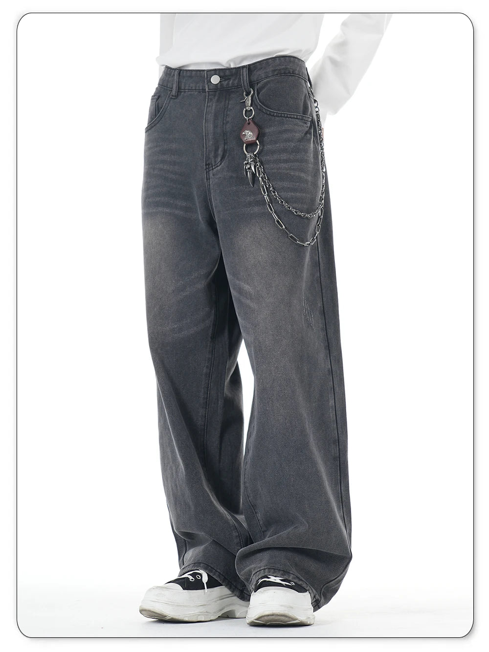 American Retro Washed Gray Baggy Straight Wide Leg Jeans Men's Business Casual Baggy Four Season Denim Pants Unisex Clothes