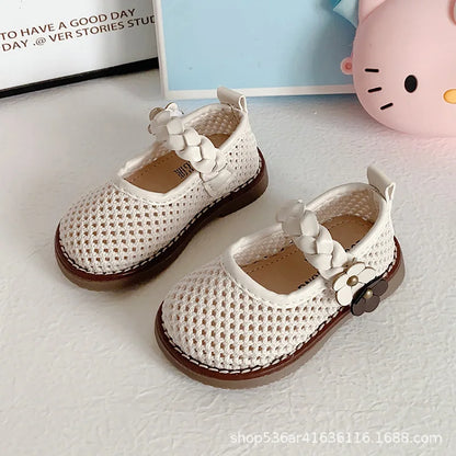Girls Walking Shoes Lace Mesh Bows Kids Princess Shoes Non-slip Shiny Sequins 2025 New Children Flat Shoes Soft Sole Non-slip