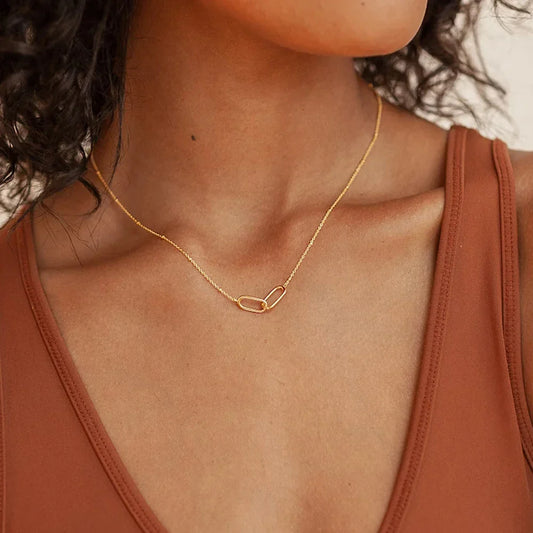 Fashion Stainless Steel Link Infinity Necklace Geometric Double Paperclip Pendant Women's Simple Jewelry Wholesale