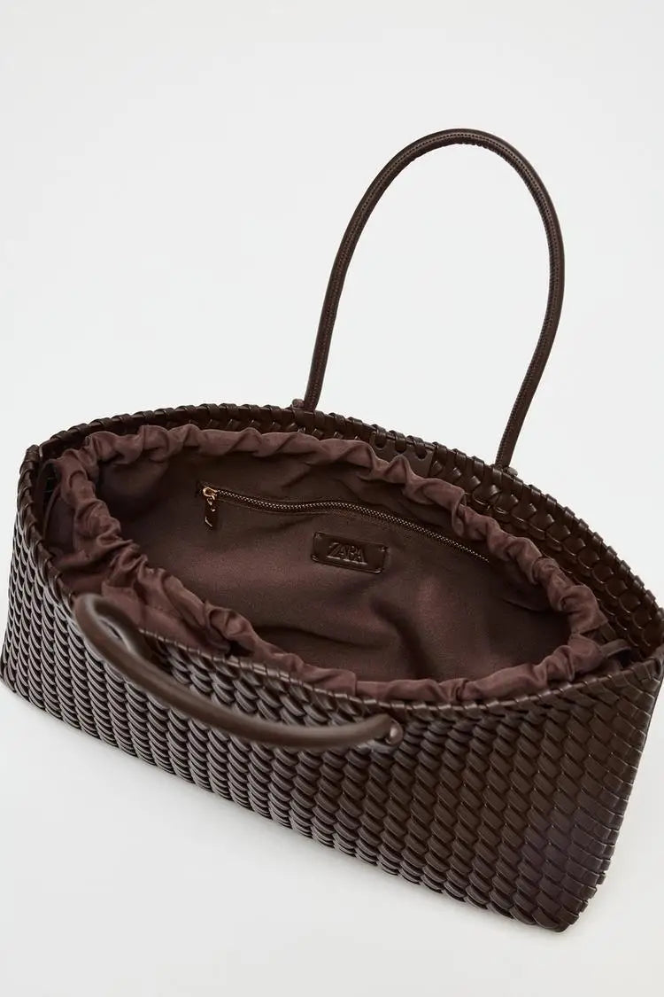 ELONGATED WOVEN SHOPPER BAG Fashionable Top Handle Tote Bag, Women's Shoulder Handbags Luxury Design for Everyday Style