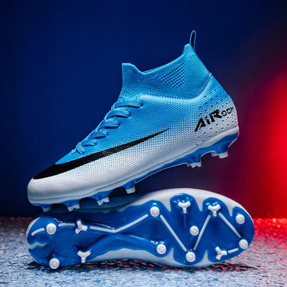 High-Top Leather AG Studded Soccer Cleats, Anti-Slip for Grass Field, Youth & Adult Men Women Training World Cup Style