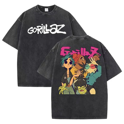 Gorillaz Print T-shirts for Women/Men Summer Short Sleeve Round Neck Tee Shirts Personalized Graphic Washed Cotton T Shirt Tops