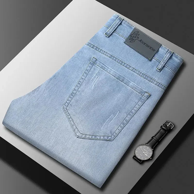 Summer Thin Mens Clothing Cowboys Slim Straight Jeans Men Denim Pants Casual Regular Fitness Men's Trousers Light Blue 2026 Y2K