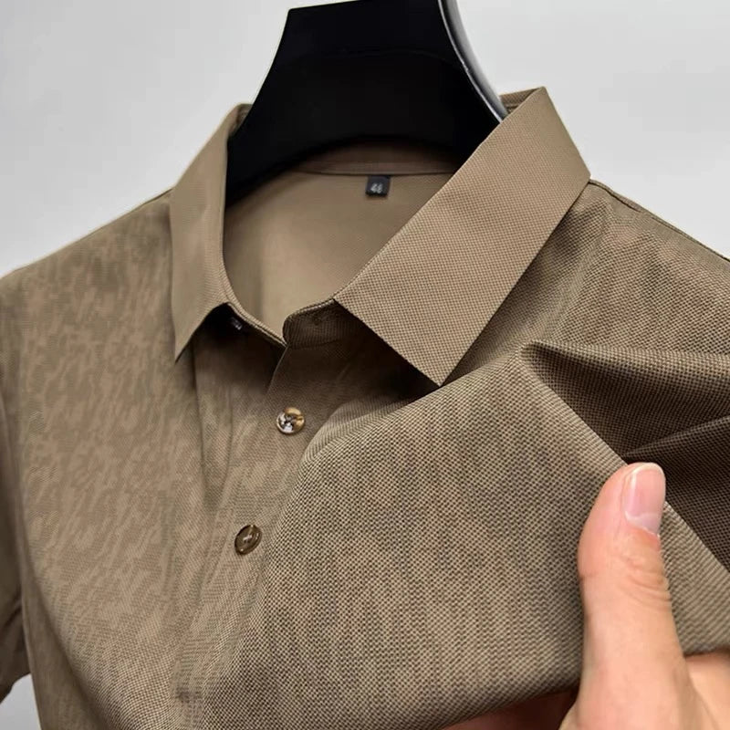 High end jacquard design short sleeve T-shirt men new summer ice silk breathable and cool lapel top fashionable brand POLO shirt