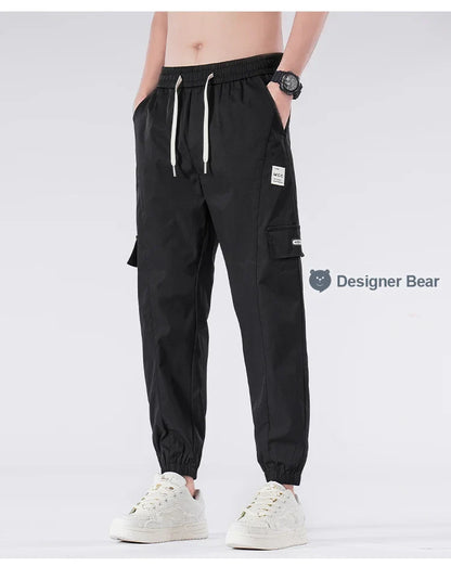 Spring Summer Thin Men's Cargo Pants Loose Tapered Elastic Cuff Jogger Trousers Quick Dry Casual Outdoor Haren Pants Male 5XL