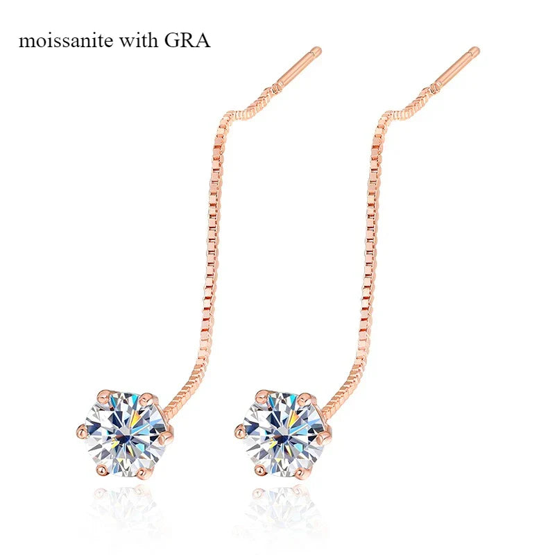 5/6.5mm Tassel Moissanite Drop Earrings Lab Diamond Sparkling Women Wedding Jewelry Pure 925 Silver Plated 18K Earring