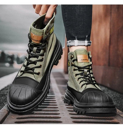 Men's boots four seasons high-top casual boots canvas boots soft-soled non-slip thick-soled outdoor boots fashion tooling boots