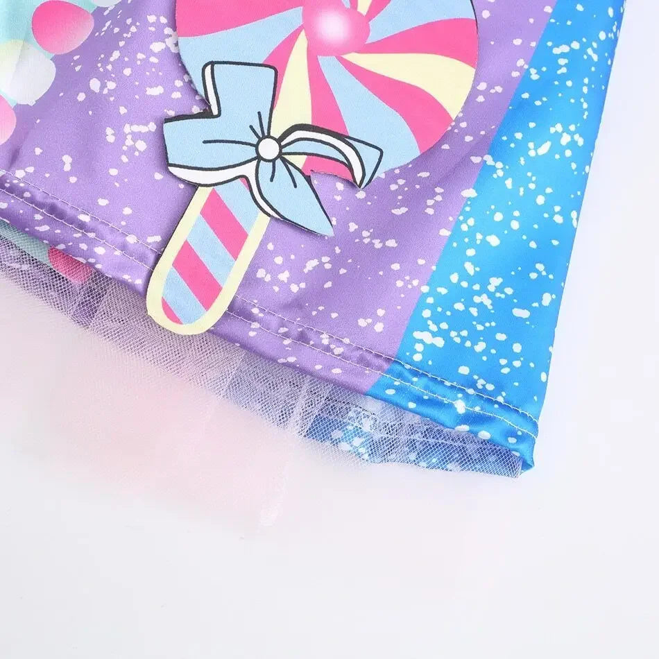 Presente Clássico para Festa de Carnaval de Purim para Meninas Vestido Arco-Íris Assimétrico Longo e Curto com Manga Doce Conjunto de Vestidos Fofos para Férias de Natal