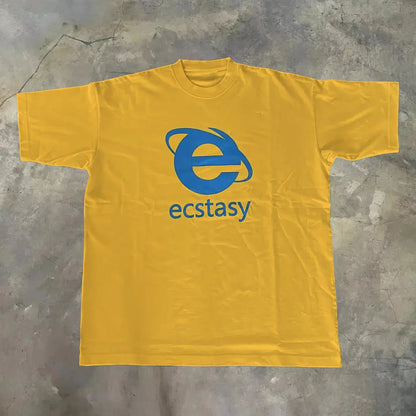 Streetwear Ecstasy New T Shirt Y2K Men's Harajuku White T-shirt Letter Pattern Printing Oversize Loose Short-sleeved Gothic Top