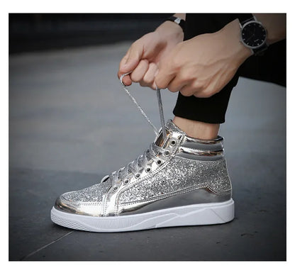 Man High Top Sneakers Luxury Glitter Men Ankle Boots Fashion Non-slip Casual Shoes High Quality Hip Hop Men Boots 2024
