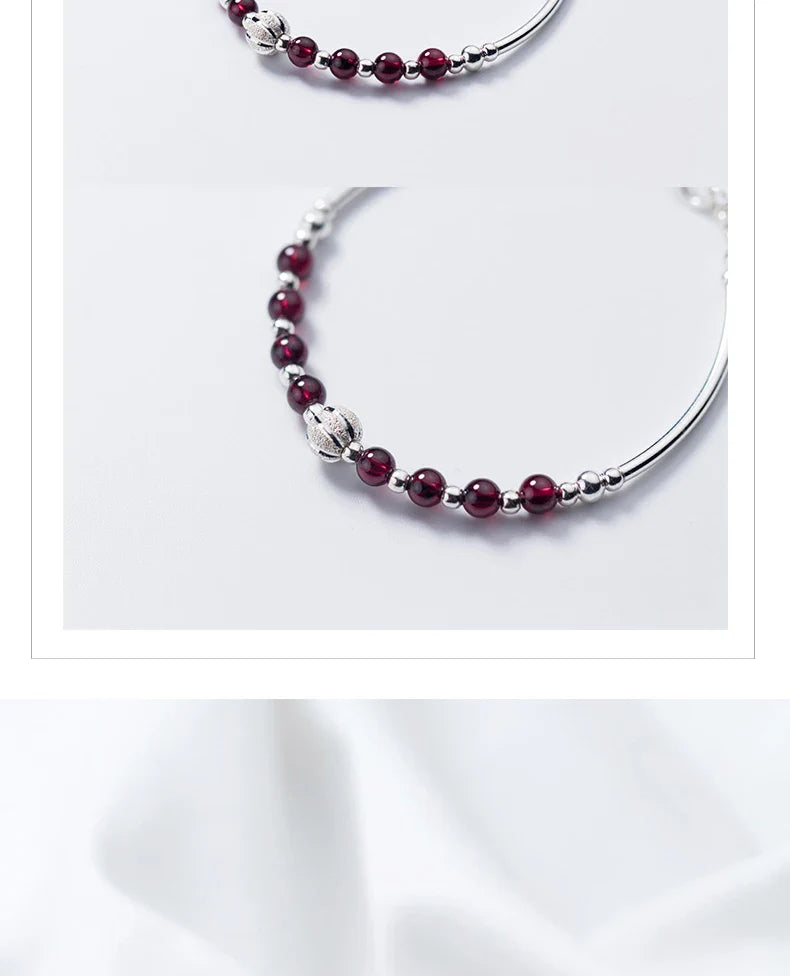 Natural Garnet Little Balls Sterling Silver 925 Bracelet for Women Link Chain Bracelet Ethnic Style Original Fine Jewelry
