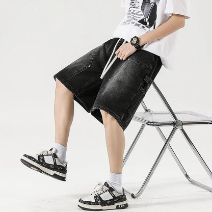 Men's Denim Shorts Summer Loose Vintage Hip-hop Cargo Moto Short