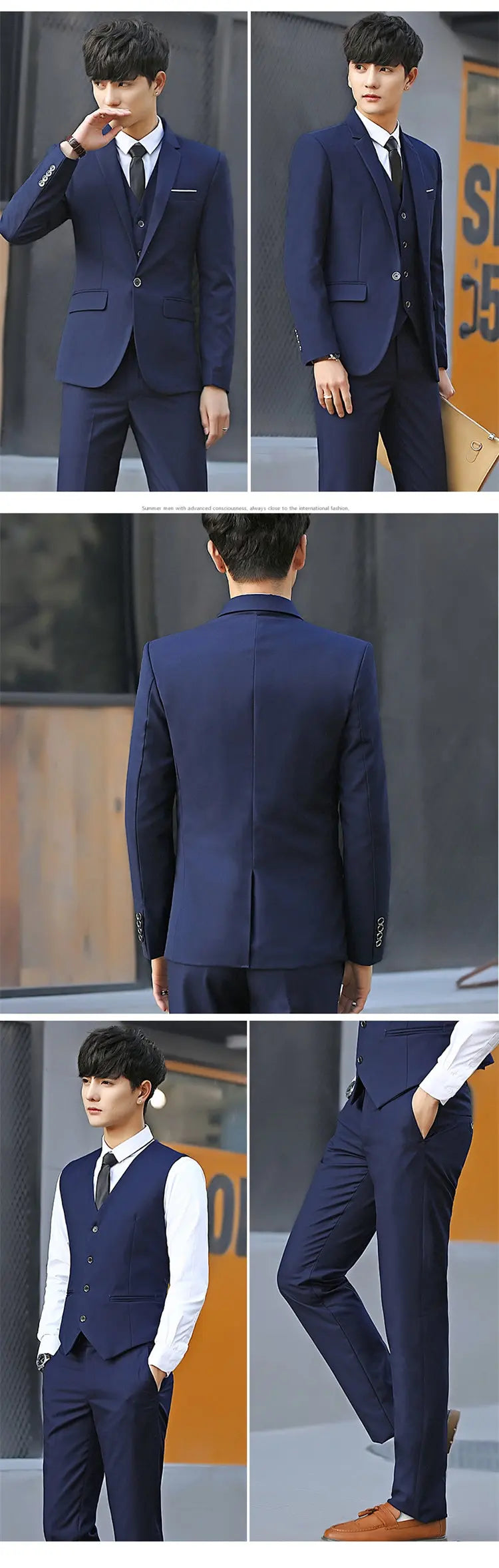 Suit Men Fashionable, Form-fitting Business Gentleman Striped Formal Suit, High-end Professional Wedding (Blazer+Vest+Pants)