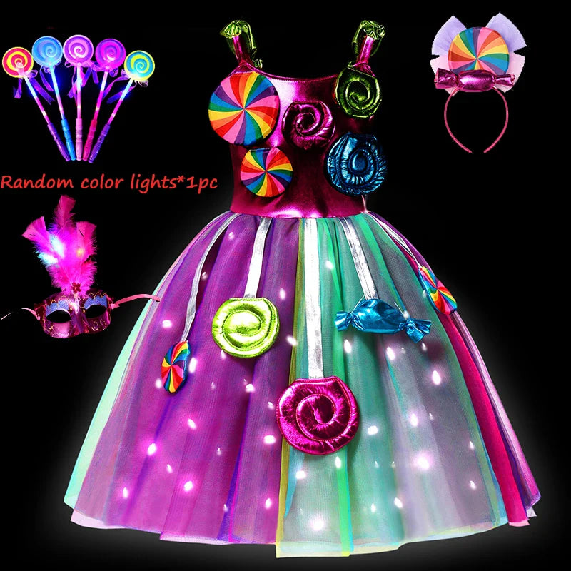 Purim 2026 Girls Disguise Candy Dress Children Colorful Dress Carnival Birthday Party Gift for Girls Lollipop Cosplay Costume
