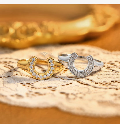 Horseshoe Shaped Synthetic Moissanite Rings for Woman Men 925 Sterling Silver Ring Engagement Fine Jewelry Gift for Her