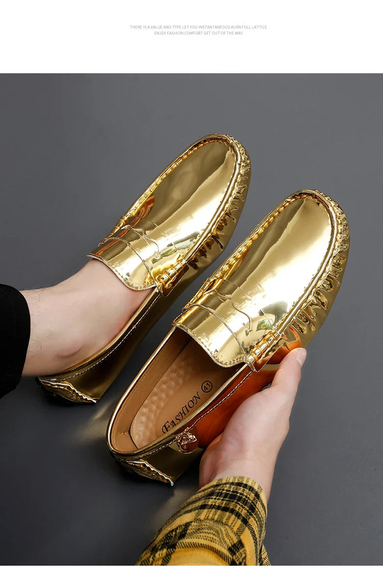 Patent Leather Beanie Shoes Men's New Spring and Summer Large Size Patent Leather Casual British Leather Shoes Women's Slip-On Lazy Casual Shoes Handmade Shoes