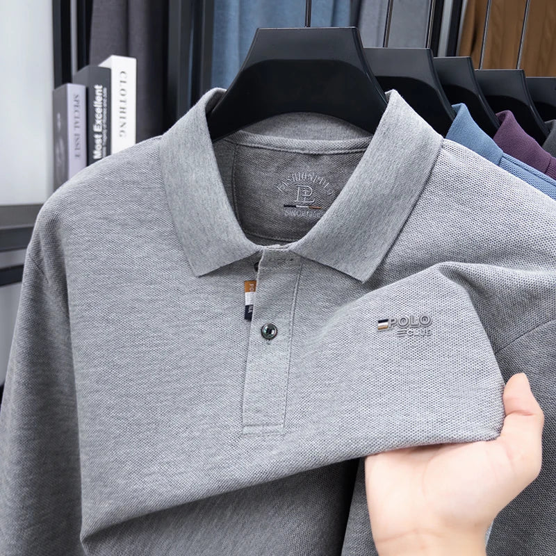 Men's Luxury Brand 100 Cotton Embroidered Polo Shirt Spring Autumn Business Leisure Lapel Long Sleeve T-shirt Handsome Menswear