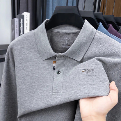 Men's Luxury Brand 100 Cotton Embroidered Polo Shirt Spring Autumn Business Leisure Lapel Long Sleeve T-shirt Handsome Menswear