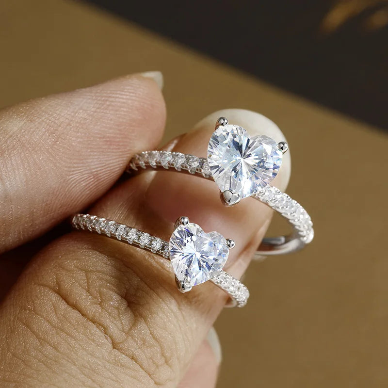 D VVS1 1-2ct Heart Moissanite Engagement Ring 925 Sterling Silver Plated 18k White Gold Diamond Promise Rings for Women