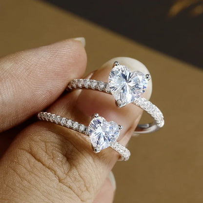 D VVS1 1-2ct Heart Moissanite Engagement Ring 925 Sterling Silver Plated 18k White Gold Diamond Promise Rings for Women