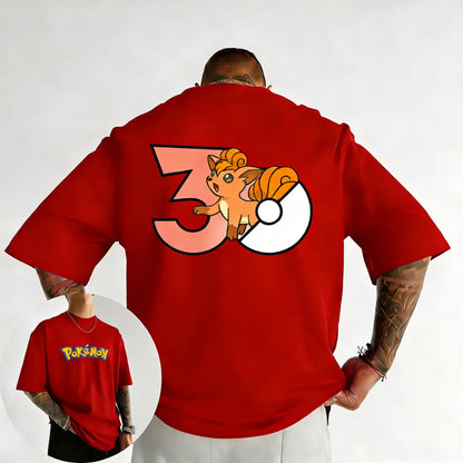 30th Anniversary Vulpix Printed T-shirt Summer New Men's and Women's Loose Casual Hip Hop Trendy Short Sleeve Top