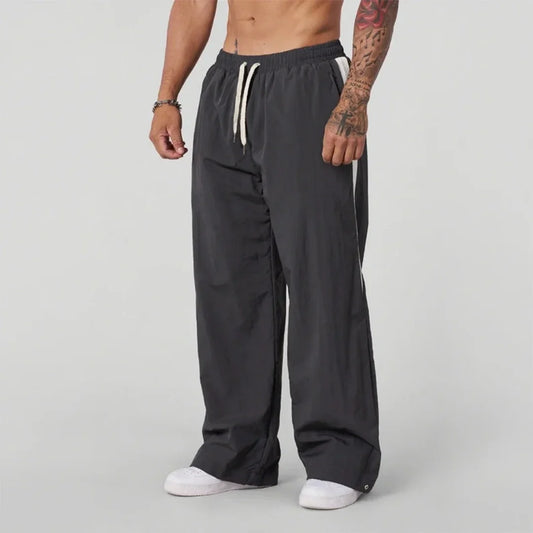 2025 Autumn New Track Pants Men's Loose Casual Pants Wide Leg Trendy Sports Splicing Breathable Pants American Sports Pants