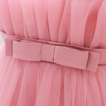 Summer Ruffles Bridesmaids Party Girls Dress Elegant Bow Wedding Birthday Princess Dresses Girl Tulle Pageant Evening Costumes