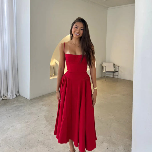 Summer Party Dresses 2025 New Arrivals Fit and Flare Elegant Midi Dress Red Night Date Dress