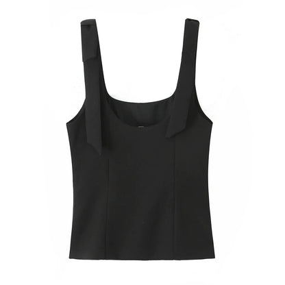 Sexy Chic Yellow Bow Tops Women Zipper Tie Up Slim Short Cami Tops Women Fashion 2025 Summer Elegant Y2K Girl Blouses