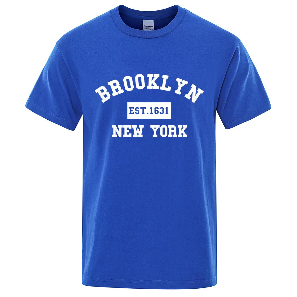 Brooklyn Est. 1631 New York Letter Print T-Shirt Man Casual Loose T-Shirts Summer Cotton Tops Fashion Breathable Tee Clothing