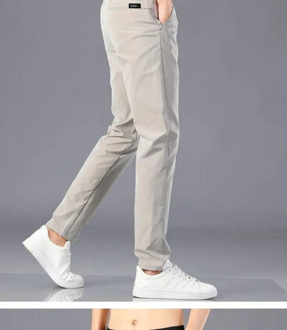 Men's Lightweight Casual Pants Summer Thin Ice Silk Straight Tube Simple Business Office Trousers Comfortable Soft Daily Wear