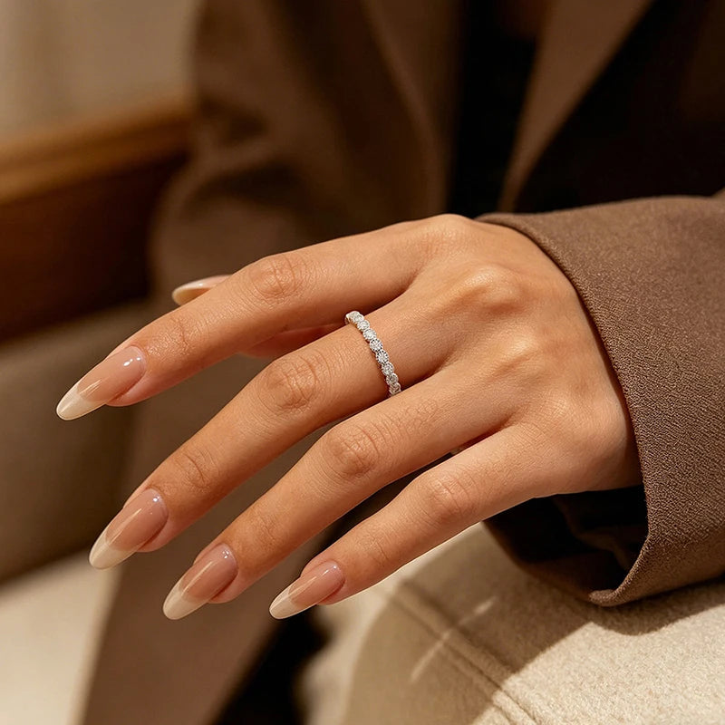 2mm D Color Full Eternity Moissanite Rings for Women Everyday Wear Jewelry Birthday Gift 925 Sterling Silver Promise Band