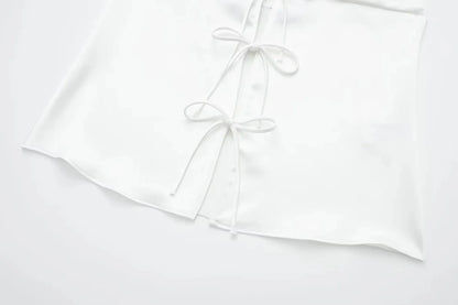 Women Front Bow Tie Top Elegant V Neck Solid Camis Sleeveless Backless Sexy Lady Straps Tanks Y2k Female Slim Crop Tops