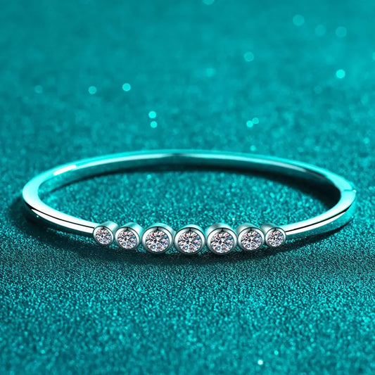 2.5ct Moissanite Bangles for Women Solid 925 Silver GRA Certified Diamond Rhinestone Wedding Bracelet for 16-17cm Wrist