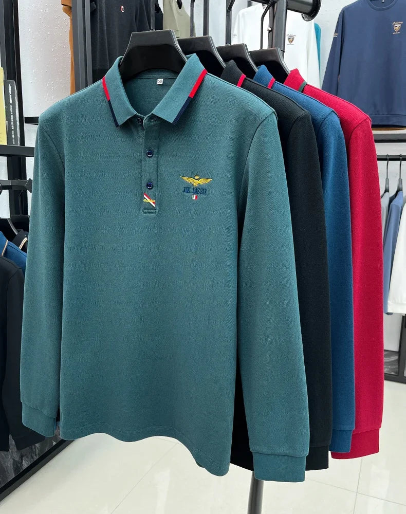Spring and Autumn new 100% cotton long sleeved men's polo shirt brand high-end embroidered comfortable breathable casual T-shirt