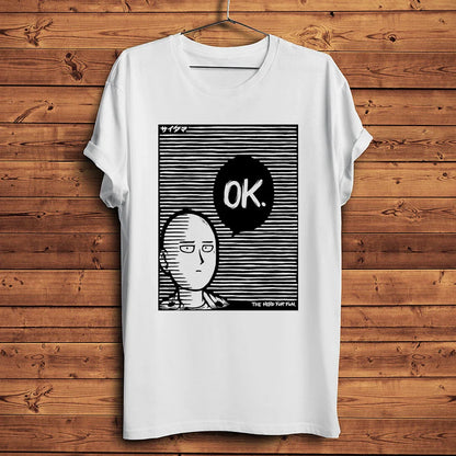 one punch Hero,Saitama,OK MAN,Funny Anime Tshirt ,Men White Casual Short Sleeve T-Shirt,Unisex Streetwear,manga Tee