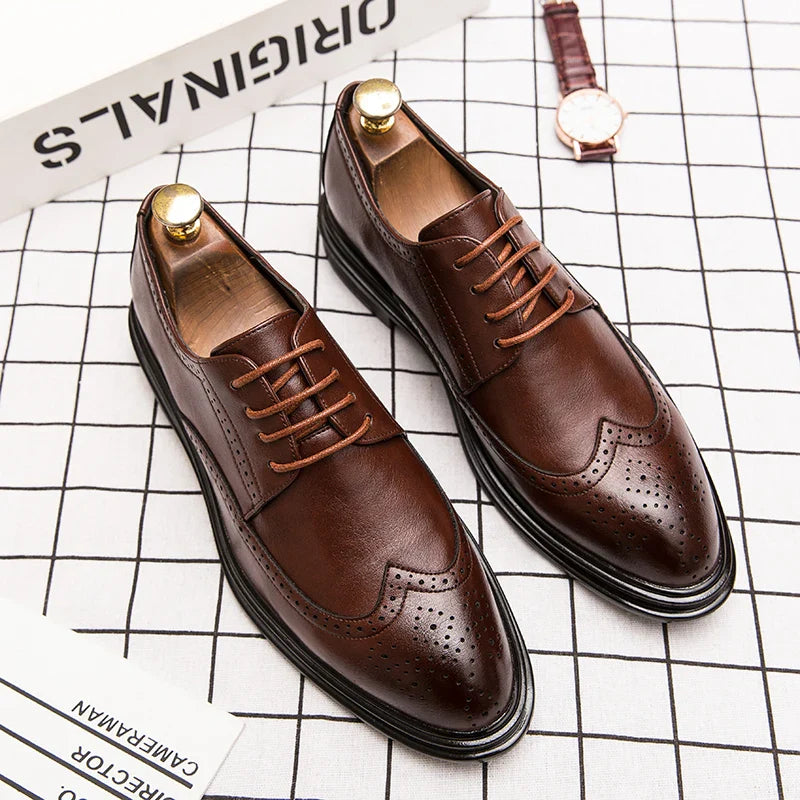 Formal Leather Shoes Men Party Social Office Shoes For Men Classic Brogue Business Wedding Shoes Men's Dress Shoes Black