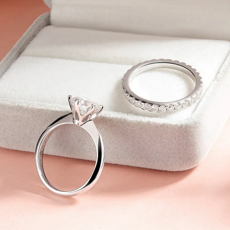 2mm Certified Moissanite Ring for Women Full Diamond Enternity Band S925 Sterling Silver Plated White Gold Jewelry