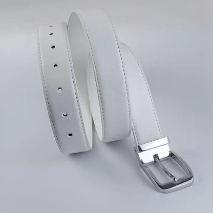 Korean version Golf white leather belt Pin buckle youth pants casual belt original belt for men and women