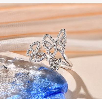 Moissanite Ring for Women Pass Test Christmas Butterfly Rings 925 Sterling Silver Wedding Fine Jewelry for Women's Gift